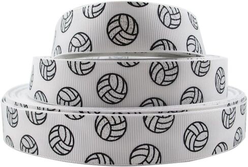 2 Roll White and Black Sports Ball Ribbons Volleyball Craft Pattern Wired Gift Wrapping Party Decoration Ribbons for Team Hair Bows Wrap Gift Wrapping Supplies in Saudi Arabia