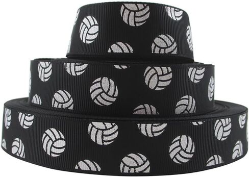 2 Roll White and Black Sports Ball Ribbons Volleyball Craft Pattern Wired Gift Wrapping Party Decoration Ribbons for Team Hair Bows Wrap Gift Wrapping Supplies in Saudi Arabia