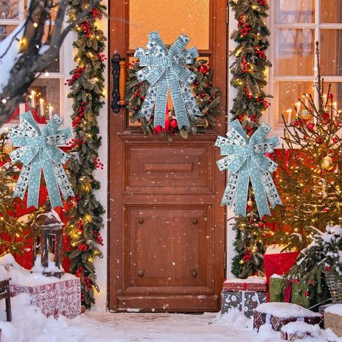 زاوي الشتاء الأزرق الجرس الثلج ندفة الثلج جنوم الثلج عيد الميلاد الشريط السلكي 2.5 بوصة 4 لفة 26 ياردة للهدية الكبرى الحرف الكلي in Kuwait