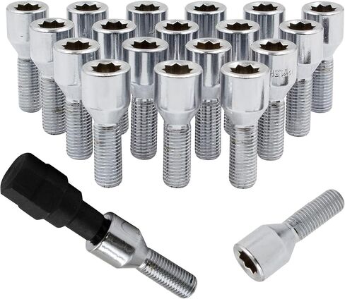 Wheel Accessories Parts Set of 20 Black 14x1.5 Lug Bolts Locking Spline Conical Seat with 40 mm Shank Length Small Diameter Lug Bolt with Dual Hex Key for Aftermarket Wheels (40mm, Black, M14x1.50) in Kuwait