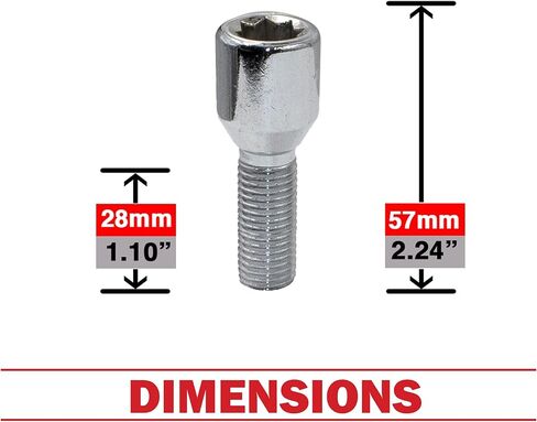 Wheel Accessories Parts Set of 20 Black 14x1.5 Lug Bolts Locking Spline Conical Seat with 40 mm Shank Length Small Diameter Lug Bolt with Dual Hex Key for Aftermarket Wheels (40mm, Black, M14x1.50) in Kuwait