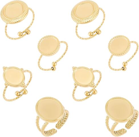 UniCraftale 8pcs 4 أنماط حقيقية 18 كيلو متر مطلي باللون الكفة المفتوح جولة بيضاوي الفولاذ المقاوم للصدأ الفولاذ المقاوم للصدأ فارغة خواتم القبة النحت النمط النمط الكوب. in Saudi Arabia
