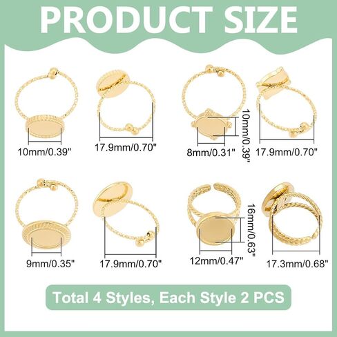 UniCraftale 8pcs 4 أنماط حقيقية 18 كيلو متر مطلي باللون الكفة المفتوح جولة بيضاوي الفولاذ المقاوم للصدأ الفولاذ المقاوم للصدأ فارغة خواتم القبة النحت النمط النمط الكوب. in Saudi Arabia