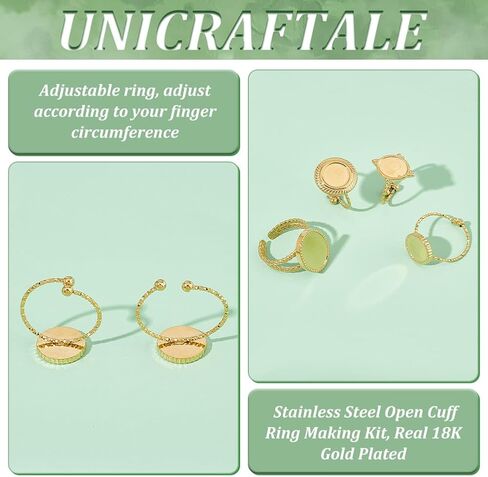 UniCraftale 8pcs 4 أنماط حقيقية 18 كيلو متر مطلي باللون الكفة المفتوح جولة بيضاوي الفولاذ المقاوم للصدأ الفولاذ المقاوم للصدأ فارغة خواتم القبة النحت النمط النمط الكوب. in Saudi Arabia
