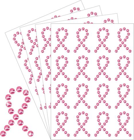 Tlswshsy 64 PCS ملصقات GEM لتوعية سرطان الثدي ، ملصق راينستون من سرطان الثدي الوردي ، ملصقات جوهرة الشريط الوردي اللطيف للنساء ، تدعم الأحداث الخيرية الحرف الديكور DIY in Kuwait