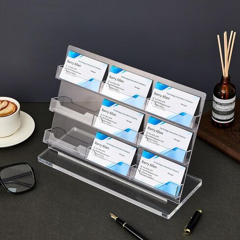 2 Pack Business Card Holder for Desk 9 Slots Freestanding Clear Acrylic Business Card Holder Display Stand Multiple Organizer for Office Meeting Exhibition Home in Saudi Arabia