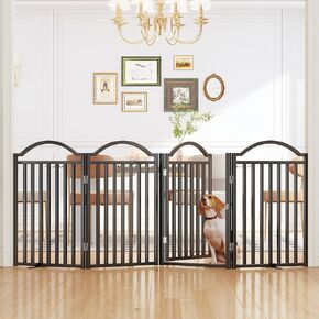 UDD Dog Gate Indoor 144" Extra Wide, 32" Tall Foldable Pet Gate with Door for Stairs Doorways Hallways Porch, Freestanding No Drilling Metal Pet Fence for Dogs Puppy, White 6-Panel in Saudi Arabia