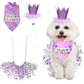 Dog Birthday Bandana with Hat and Dress Girl Set, Dog Birthday Hat Bandana Girl Birthdays Boy Girls Cake Bandanas Triangle Scarf Party Hats Dogs Bow Tie Collar, Cute Tutu Skirt Outfit for Small Dogs in Saudi Arabia