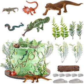 19PCS كعكة الزواحف أعلى القبعات Safari حيوانات كعكة الديكورات السحلية الاصطناعية طراز الأفعى ورقة الحجر شجرة الجذع مجموعة الزواحف زخرفة لعيد الميلاد استحمام الطفل لوازم حفلة الطرف in Kuwait