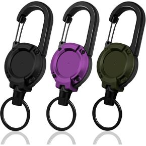 Retractable Keychain 3 Pack, Heavy Duty ID Badge Holder Reel, Multitool Carabine Key Holder for Keychain, Badge Holder with 25.6" Steel Retractable Cord Key Ring Clip, 8.8 oz (Black+Dark Green+Purple) in Saudi Arabia