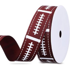 Football Laces Wired Ribbon, 10 Yards for Bows Wreaths Crafts Decor Gift Wrapping Sports Party Decorations Brown White in Kuwait