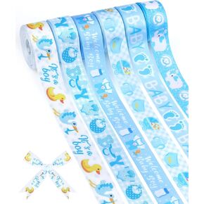 6 Rolls 30 Yards Blue Baby Shower Ribbon, 7/8 inch Baby Boy Craft Ribbon, Blue Elephant Duck Print Grosgrain Ribbons for Gift Wrapping, DIY Crafts, Bow Gender Reveal, Birthday Cake Decor in Saudi Arabia