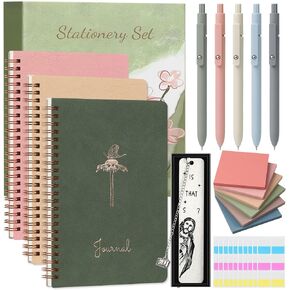 Stationery Gift Set, 3PCS A5 Spiral Notebooks, Gel Pens, Steel Bookmark, Sticky Notes & Tabs, Gift Box - Aesthetic Desk Accessories Office Supplies for Women in Saudi Arabia