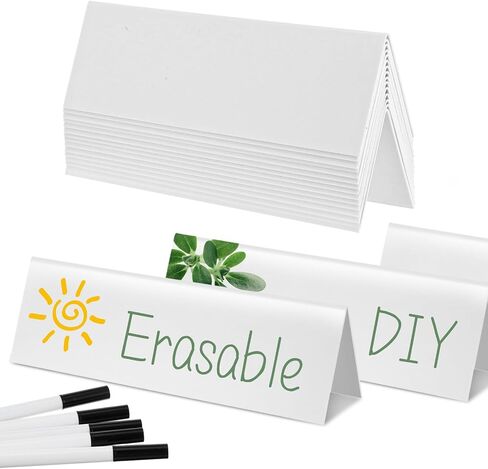 15Pcs Reusable Name Tent Cards with Black Markers Dry Erase Name Plate Wipe Clean Desk Tags Sign for Table Office Conference Meeting Weddings,White, 8.66 x 2.75 x 1.9 Inches in Saudi Arabia