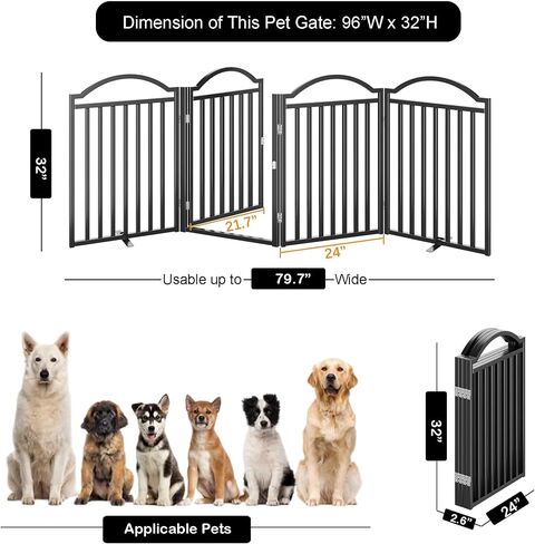 UDD Dog Gate Indoor 144" Extra Wide, 32" Tall Foldable Pet Gate with Door for Stairs Doorways Hallways Porch, Freestanding No Drilling Metal Pet Fence for Dogs Puppy, White 6-Panel in Saudi Arabia