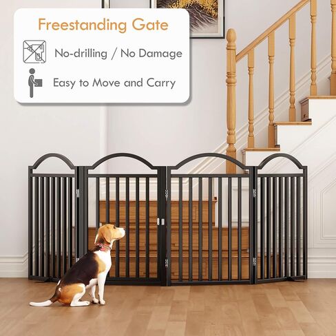 UDD Dog Gate Indoor 144" Extra Wide, 32" Tall Foldable Pet Gate with Door for Stairs Doorways Hallways Porch, Freestanding No Drilling Metal Pet Fence for Dogs Puppy, White 6-Panel in Saudi Arabia