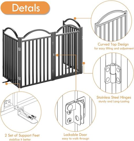 UDD Dog Gate Indoor 144" Extra Wide, 32" Tall Foldable Pet Gate with Door for Stairs Doorways Hallways Porch, Freestanding No Drilling Metal Pet Fence for Dogs Puppy, White 6-Panel in Saudi Arabia