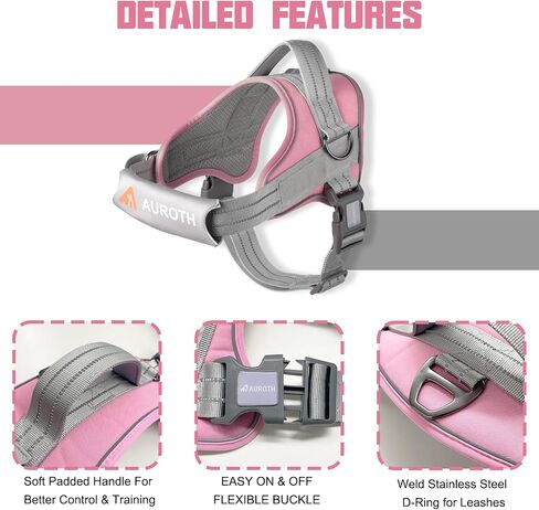 AUROTH Dog Harness No Pull Soft Padded Service Dog Vest, No Choke, Easy On Pet Vest with Handle, Adjustable Reflective Dog Harness for Small, Medium and Large Dogs, Easy Walking and Training in Kuwait
