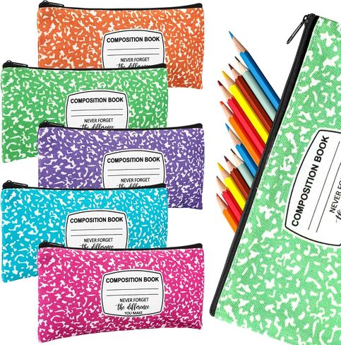 Epakh 5 Pcs Pencil Case Pouch 8.7 x 3.9 Inches Composition Book Portable Pencil Bag with Zipper Multipurpose Cute Pen Pouch for School Students Stationery Organizer Teachers Gifts (Classic) in Saudi Arabia