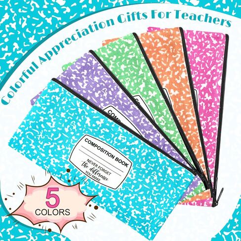Epakh 5 Pcs Pencil Case Pouch 8.7 x 3.9 Inches Composition Book Portable Pencil Bag with Zipper Multipurpose Cute Pen Pouch for School Students Stationery Organizer Teachers Gifts (Classic) in Saudi Arabia
