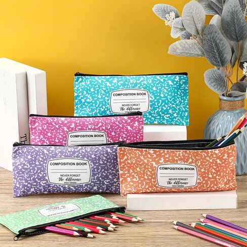 Epakh 5 Pcs Pencil Case Pouch 8.7 x 3.9 Inches Composition Book Portable Pencil Bag with Zipper Multipurpose Cute Pen Pouch for School Students Stationery Organizer Teachers Gifts (Classic) in Saudi Arabia