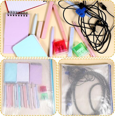Maquita 24PCS Mesh Stlouck Pouch Facs ، أكياس الألغاز ، A3 17 × 12 بوصة أكياس قابلة لإعادة الاستخدام لتنظيم التخزين ، حقيبة سحاب كبيرة إضافية ، تخزين ألعاب اللوحة in Kuwait
