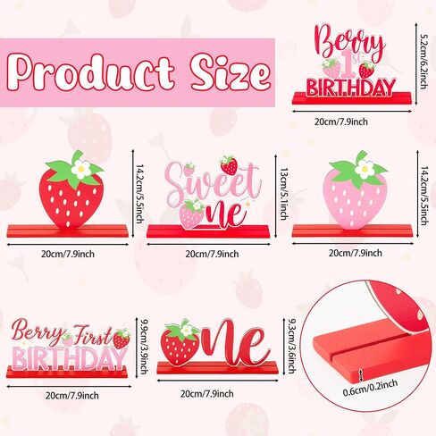 Haooryx Strawberry Birthday Sign Wooden Centerpieces - 6Pcs Sweet Berry ONE Letter Sign 1st First Birthday Party Decoration Table Topper for Girl Birthday Baby Shower Party Table Photo Prop Decoration in Saudi Arabia