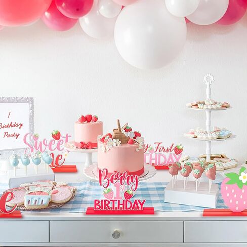Haooryx Strawberry Birthday Sign Wooden Centerpieces - 6Pcs Sweet Berry ONE Letter Sign 1st First Birthday Party Decoration Table Topper for Girl Birthday Baby Shower Party Table Photo Prop Decoration in Saudi Arabia