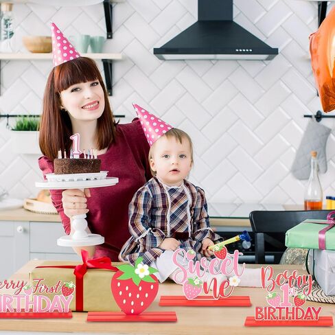 Haooryx Strawberry Birthday Sign Wooden Centerpieces - 6Pcs Sweet Berry ONE Letter Sign 1st First Birthday Party Decoration Table Topper for Girl Birthday Baby Shower Party Table Photo Prop Decoration in Saudi Arabia