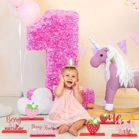 Haooryx Strawberry Birthday Sign Wooden Centerpieces - 6Pcs Sweet Berry ONE Letter Sign 1st First Birthday Party Decoration Table Topper for Girl Birthday Baby Shower Party Table Photo Prop Decoration in Saudi Arabia