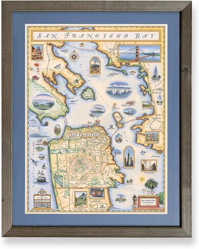 Xplorer Maps San Francisco Bay Hand-Drawn Map – 24x18 Vintage-Style Lithographic Print – Made in USA in Saudi Arabia