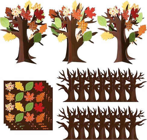 WATINC 16Pcs Fall Thankful Trees Craft Kits for Kids, Autumn Maple Oak Leaves Make Your Own DIY Thanksgiving Trees Decoration Thankful Craft Kit Supplies Home School Fun Activities for Kids in Saudi Arabia