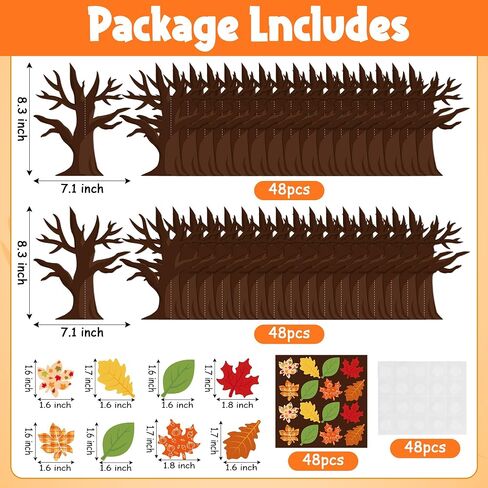 WATINC 16Pcs Fall Thankful Trees Craft Kits for Kids, Autumn Maple Oak Leaves Make Your Own DIY Thanksgiving Trees Decoration Thankful Craft Kit Supplies Home School Fun Activities for Kids in Saudi Arabia