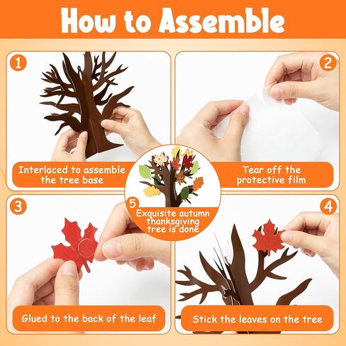 WATINC 16Pcs Fall Thankful Trees Craft Kits for Kids, Autumn Maple Oak Leaves Make Your Own DIY Thanksgiving Trees Decoration Thankful Craft Kit Supplies Home School Fun Activities for Kids in Saudi Arabia