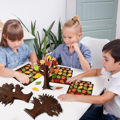 WATINC 16Pcs Fall Thankful Trees Craft Kits for Kids, Autumn Maple Oak Leaves Make Your Own DIY Thanksgiving Trees Decoration Thankful Craft Kit Supplies Home School Fun Activities for Kids in Saudi Arabia