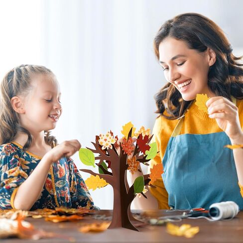 WATINC 16Pcs Fall Thankful Trees Craft Kits for Kids, Autumn Maple Oak Leaves Make Your Own DIY Thanksgiving Trees Decoration Thankful Craft Kit Supplies Home School Fun Activities for Kids in Saudi Arabia