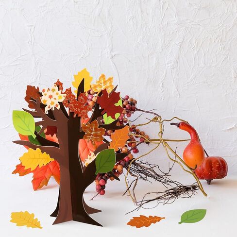 WATINC 16Pcs Fall Thankful Trees Craft Kits for Kids, Autumn Maple Oak Leaves Make Your Own DIY Thanksgiving Trees Decoration Thankful Craft Kit Supplies Home School Fun Activities for Kids in Saudi Arabia