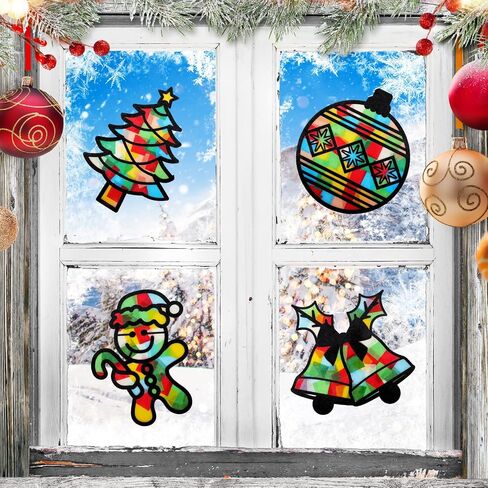 Tinlade 24 Pack Fall DIY Suncatcher Paper Crafts Stained Glass Effect Paper Suncatchers, 600 Tissue Papers, Window Art Arts and Crafts for Thanksgiving Halloween Party Favors in Saudi Arabia
