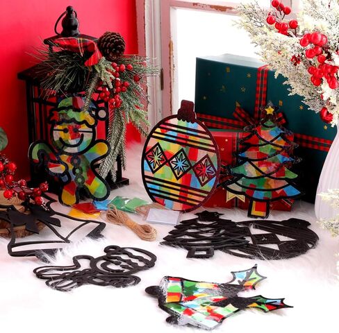 Tinlade 24 Pack Fall DIY Suncatcher Paper Crafts Stained Glass Effect Paper Suncatchers, 600 Tissue Papers, Window Art Arts and Crafts for Thanksgiving Halloween Party Favors in Saudi Arabia