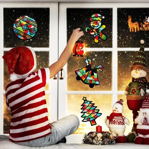 Tinlade 24 Pack Fall DIY Suncatcher Paper Crafts Stained Glass Effect Paper Suncatchers, 600 Tissue Papers, Window Art Arts and Crafts for Thanksgiving Halloween Party Favors in Saudi Arabia