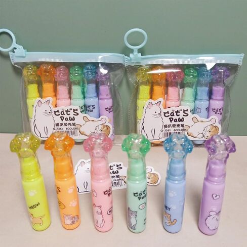 6 Pcs Cute Cat Highlighters Pens Small Highlighter Markers Assorted Colors Highlighters Small Cartoon Kitty Highlighter Pens for Boys Girls Kids Women Office Shcool Supplies (Cat) in Saudi Arabia