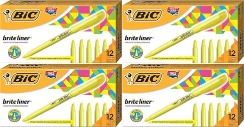 BIC BICBL11YW Brite Liner Highlighter, Chisel Tip, Yellow, 12-Count - 4 Pack in Saudi Arabia
