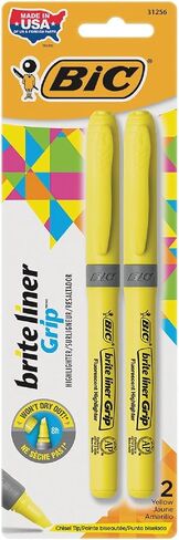 Bicgblp21yw - Brite Liner Grip Highlighter ، طرف إزميل ، أصفر ، 2 عبوة in Saudi Arabia