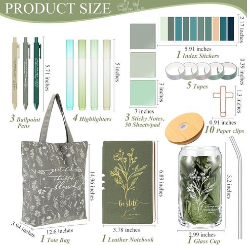 29 PCS Bible Journaling Kounding Kit 16 Oz Glass Cup Canvas Bag Bage Leather Notebuters and الأقلام اللزجة أشرطة الأجداد اللوازم دراسة الكتاب المقدس لممرضة المعلمات (بوهو ، الأرجواني) in Kuwait