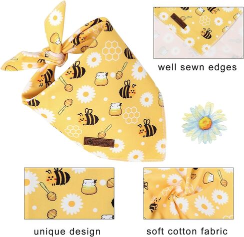 DOGWONG Bee Dog Bandana,Cute Yellow Doggie Scarf Bee Honey Cotton Dog Bandana for Small Medium Large Sized Dogs in Saudi Arabia