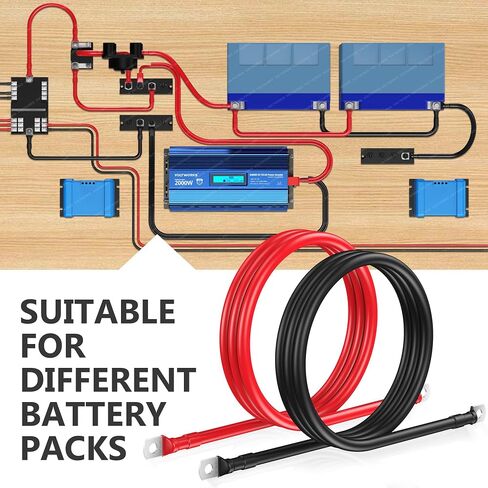 VOLTWORKS 4 AWG مقياس أحمر + أسود نحاس نقي 1 قدم كابلات عاكس البطارية للطاقة الشمسية، RV، سيارة، قارب 1 قدم 3/8 في العروات in Kuwait