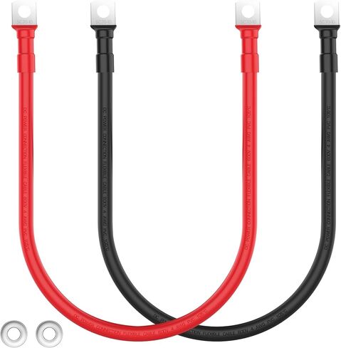 VOLTWORKS 4 AWG مقياس أحمر + أسود نحاس نقي 1 قدم كابلات عاكس البطارية للطاقة الشمسية، RV، سيارة، قارب 1 قدم 3/8 في العروات in Kuwait