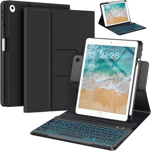 BLUTLOTUS Keyboard case for iPad 5th/6th Generation 2017/2018, 9.7 Inch iPad Air 2 Case, Removable Wireless Backlit Detachable Keyboard, Folio Smart Cover(Black) in Saudi Arabia
