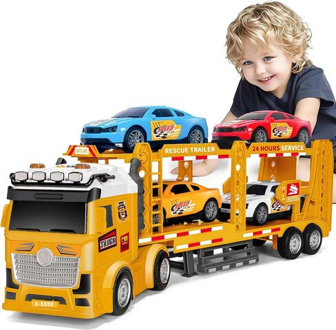 ألعاب Boy Boy Toddler لـ 3 4 5 5 6 7 سنوات أطفال ، 21 بوصة لعبة شاحنة سباق مزدوجة مع 4 سيارات سباق ، ألعاب مركبة تعمل بالاحتكاك مع الأضواء والأصوات ، عيد ميلاد للفتيات الأزرق in Kuwait