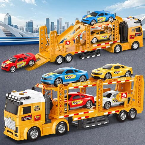 ألعاب Boy Boy Toddler لـ 3 4 5 5 6 7 سنوات أطفال ، 21 بوصة لعبة شاحنة سباق مزدوجة مع 4 سيارات سباق ، ألعاب مركبة تعمل بالاحتكاك مع الأضواء والأصوات ، عيد ميلاد للفتيات الأزرق in Kuwait